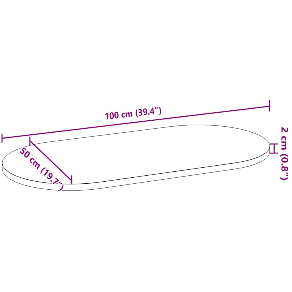bordplade 100x50x2 cm massivt egetræ oval mørkebrun
