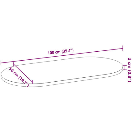 bordplade 100x50x2 cm massivt egetræ oval mørkebrun