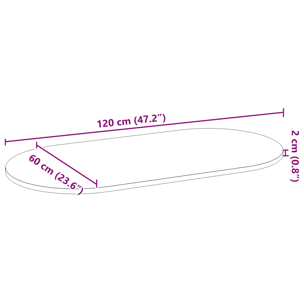 bordplade 120x60x2 cm massivt egetræ oval mørkebrun