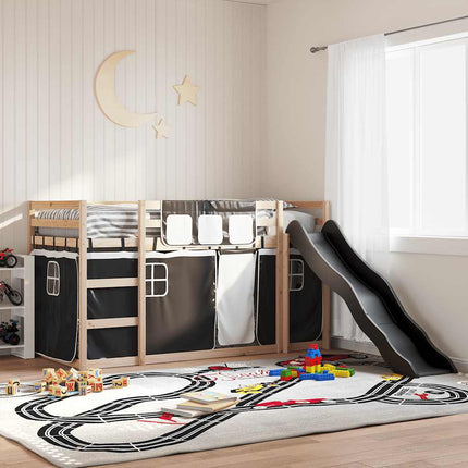 køjeseng med rutsjebane og forhæng 80x200 cm hvid og sort