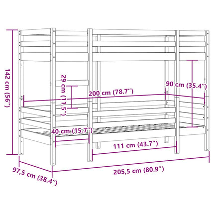 køjeseng uden madras 90x200 cm massivt fyrretræ