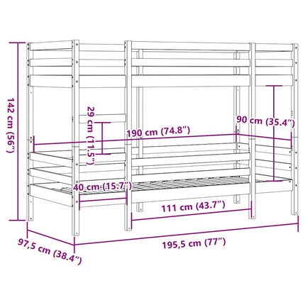 køjeseng uden madras 90x190 cm massivt fyrretræ