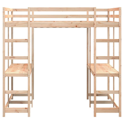 højseng med skrivebord 160x200 cm massivt fyrretræ