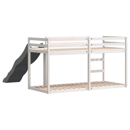 køjeseng med rutsjebane og stige 90x200cm massivt fyrretræ hvid