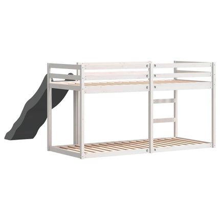 køjeseng med rutsjebane og stige 90x190cm massivt fyrretræ hvid