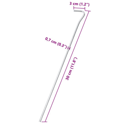 teltpløkker 50 stk. 30 cm Ø7 mm galvaniseret stål