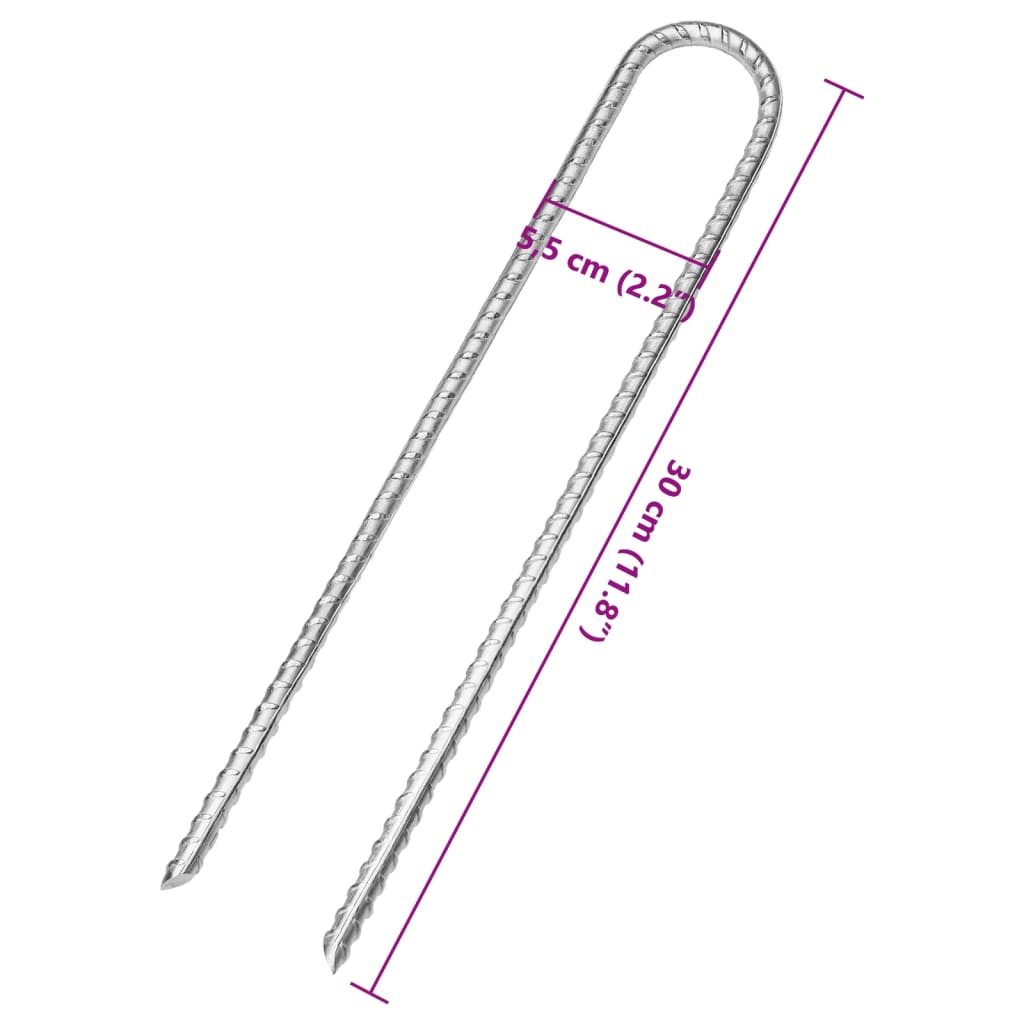 teltpløkker 6 stk. U-form 30 cm Ø7 mm galvaniseret stål