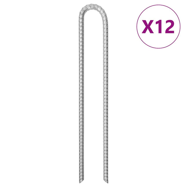 teltpløkker 12 stk. U-facon 41,5 cm Ø12 mm galvaniseret stål