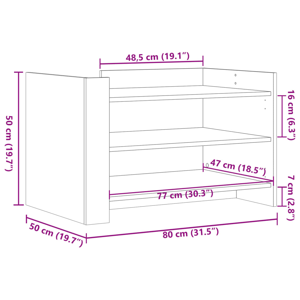 sofabord 80x50x50 cm konstrueret træ grå sonoma-eg