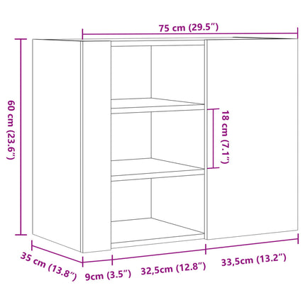vægskab 75x35x60 cm konstrueret træ brun egetræsfarve