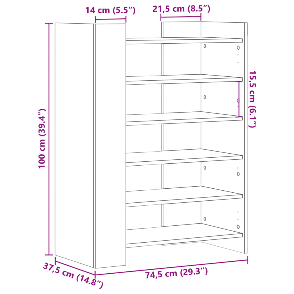 skoreol 74,5x37,5x100 cm konstrueret træ sonoma-eg