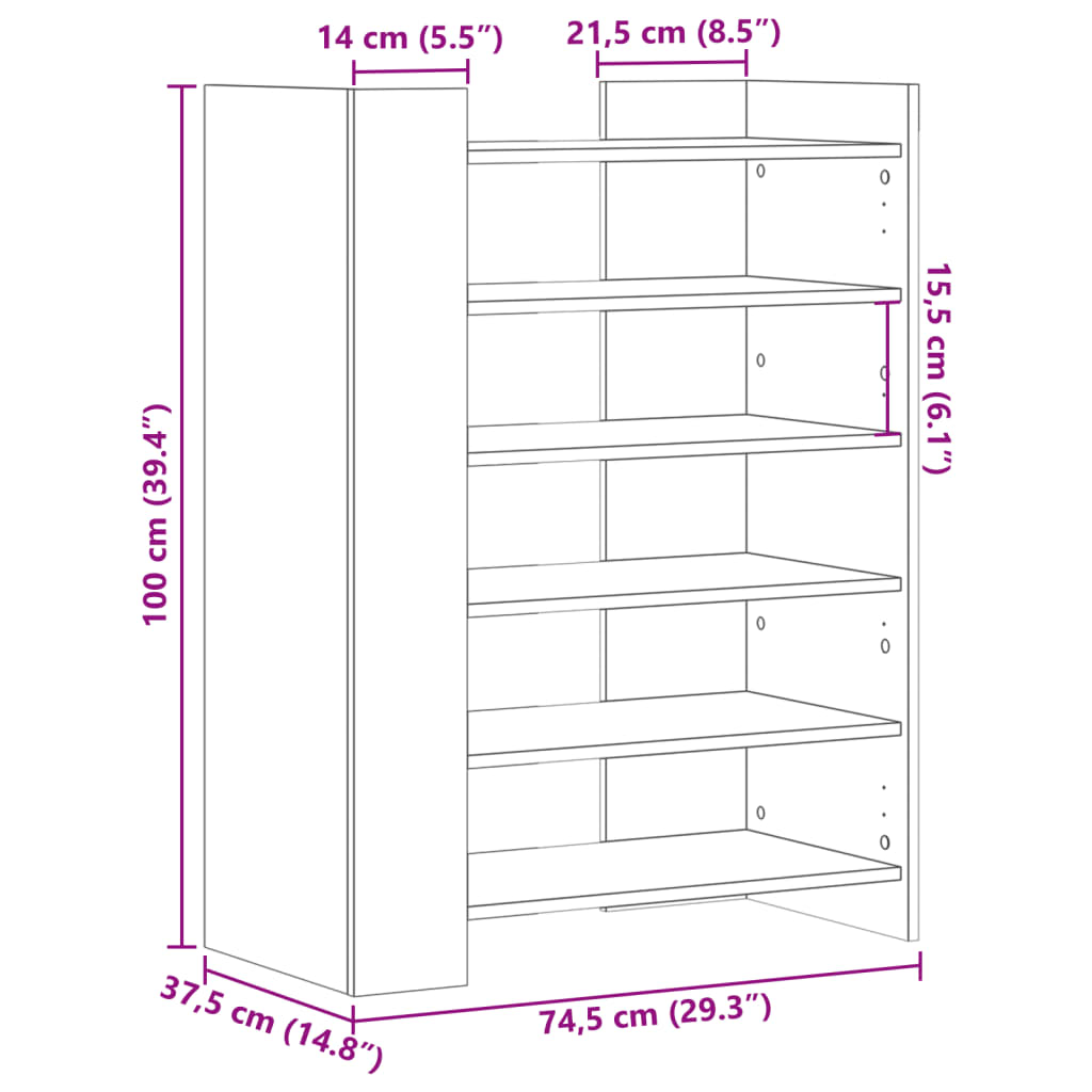 skoreol 74,5x37,5x100 cm konstrueret træ betongrå