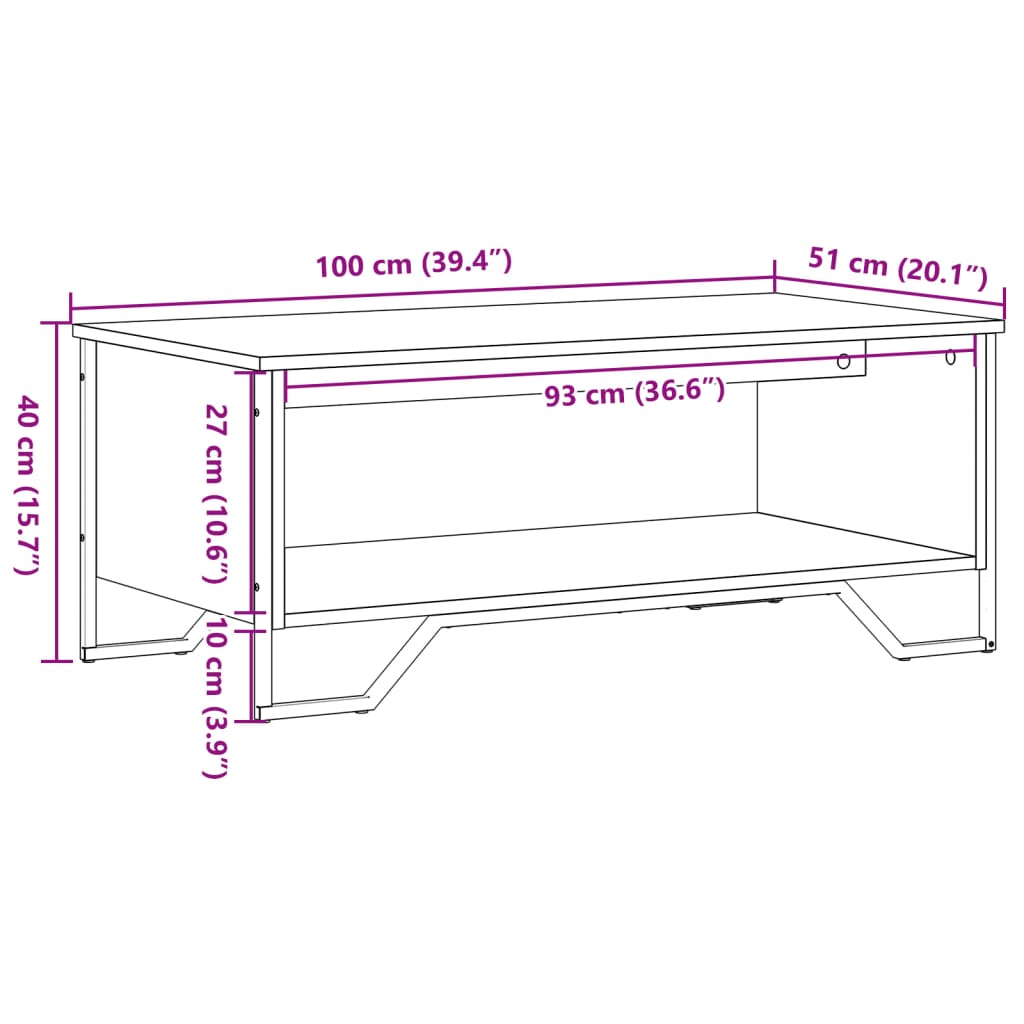 sofabord 100x51x40 cm konstrueret træ sort