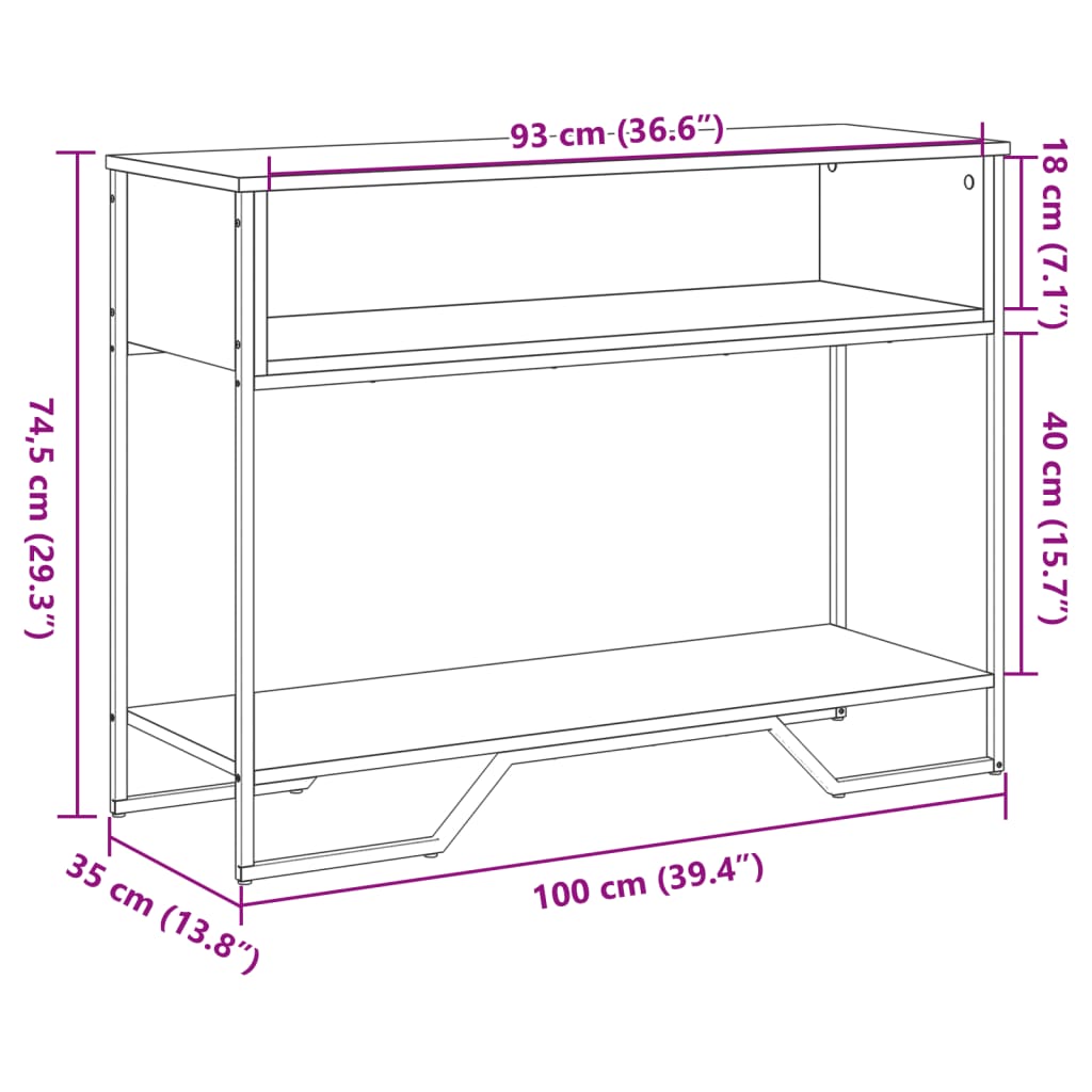 konsolbord 100x35x74,5 cm konstrueret træ sonoma-eg