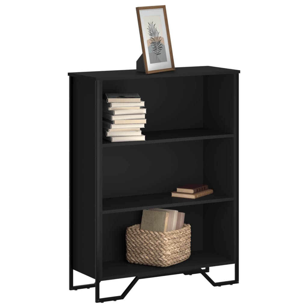 Bogreol 80×31×106 cm i konstrueret træ - sort med metalfødder