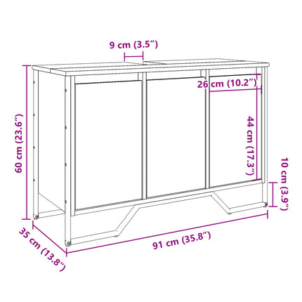underskab til håndvask 91x35x60 cm konstrueret træ sonoma-eg