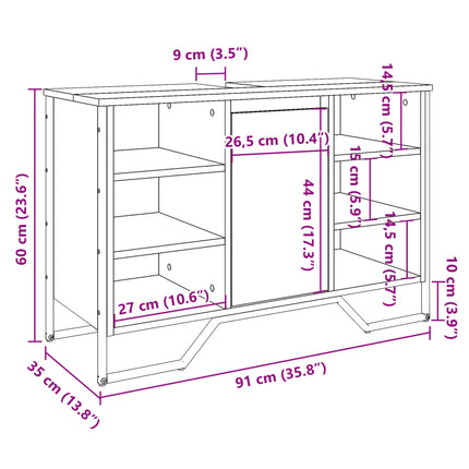 underskab til håndvask 91x35x60 cm konstrueret træ sort