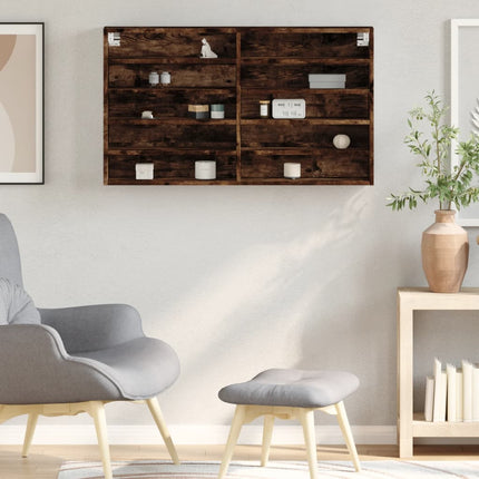 vitrineskab 100x15x58 cm konstrueret træ røget egetræsfarve