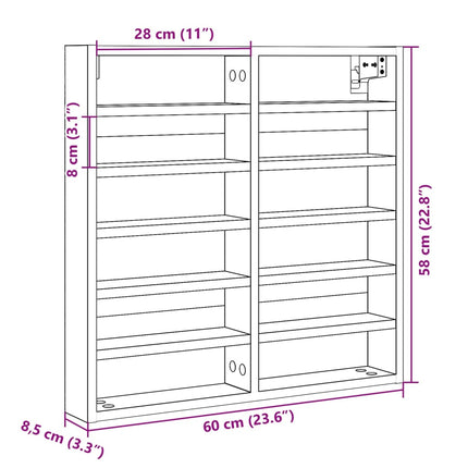 vitrineskab 60x8,5x58 cm konstrueret træ røget egetræsfarve