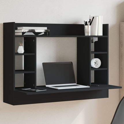 væghængt skrivebord 105x48x75 cm konstrueret træ sort