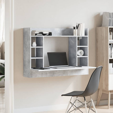 væghængt skrivebord 105x48x75 cm konstrueret træ betongrå