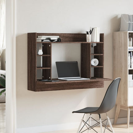 væghængt skrivebord 105x48x75 cm konstrueret træ brun egetræ