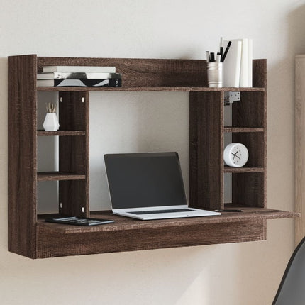 væghængt skrivebord 105x48x75 cm konstrueret træ brun egetræ