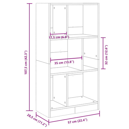 bogreol 57x28,5x107,5 cm konstrueret træ betongrå