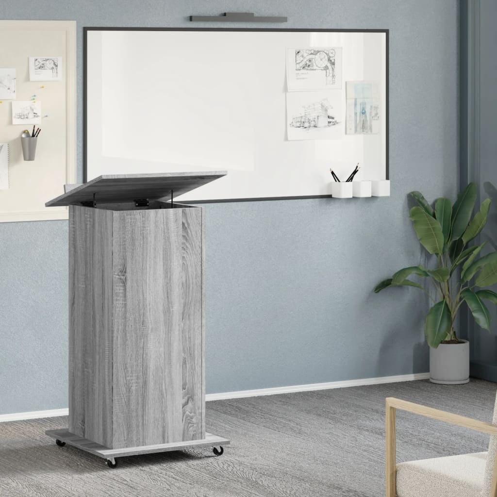talerstol med hjul og skuffe 55x55x107 cm konstrueret træ