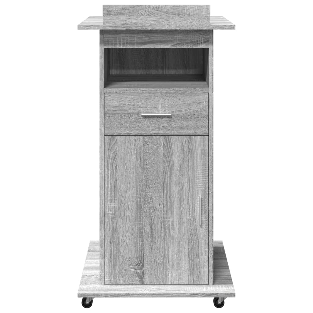 talerstol med hjul og skuffe 55x55x107 cm konstrueret træ