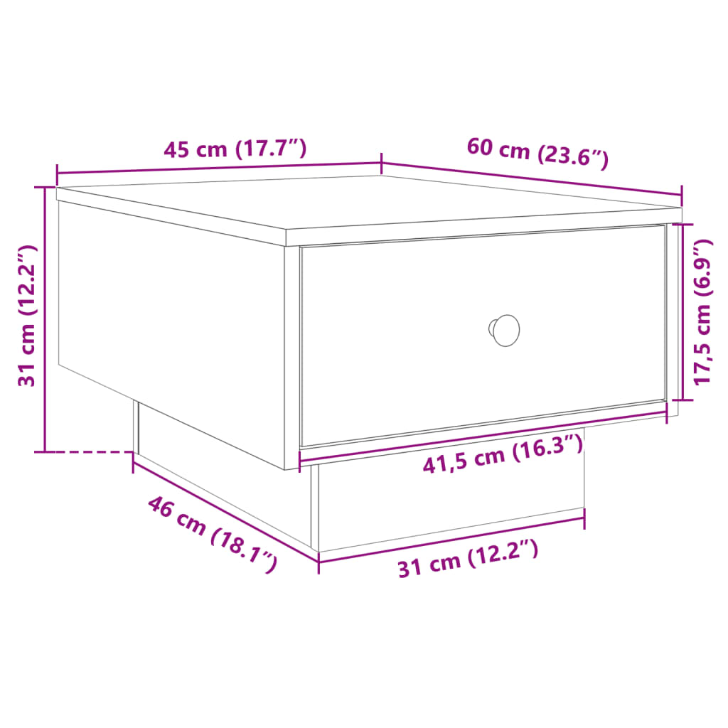 sofabord 60x45x31 cm konstrueret træ grå sonoma-eg