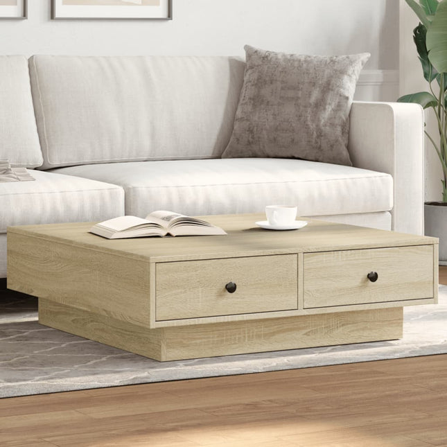 sofabord 90x90x28 cm konstrueret træ sonoma-eg