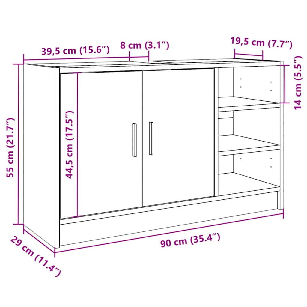 skab til håndvask 90x29x55 cm konstrueret træ grå sonoma-eg