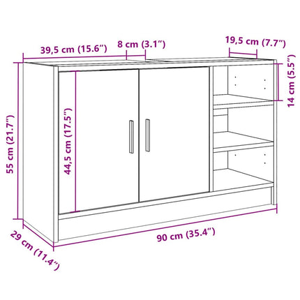 skab til håndvask 90x29x55 cm konstrueret træ grå sonoma-eg