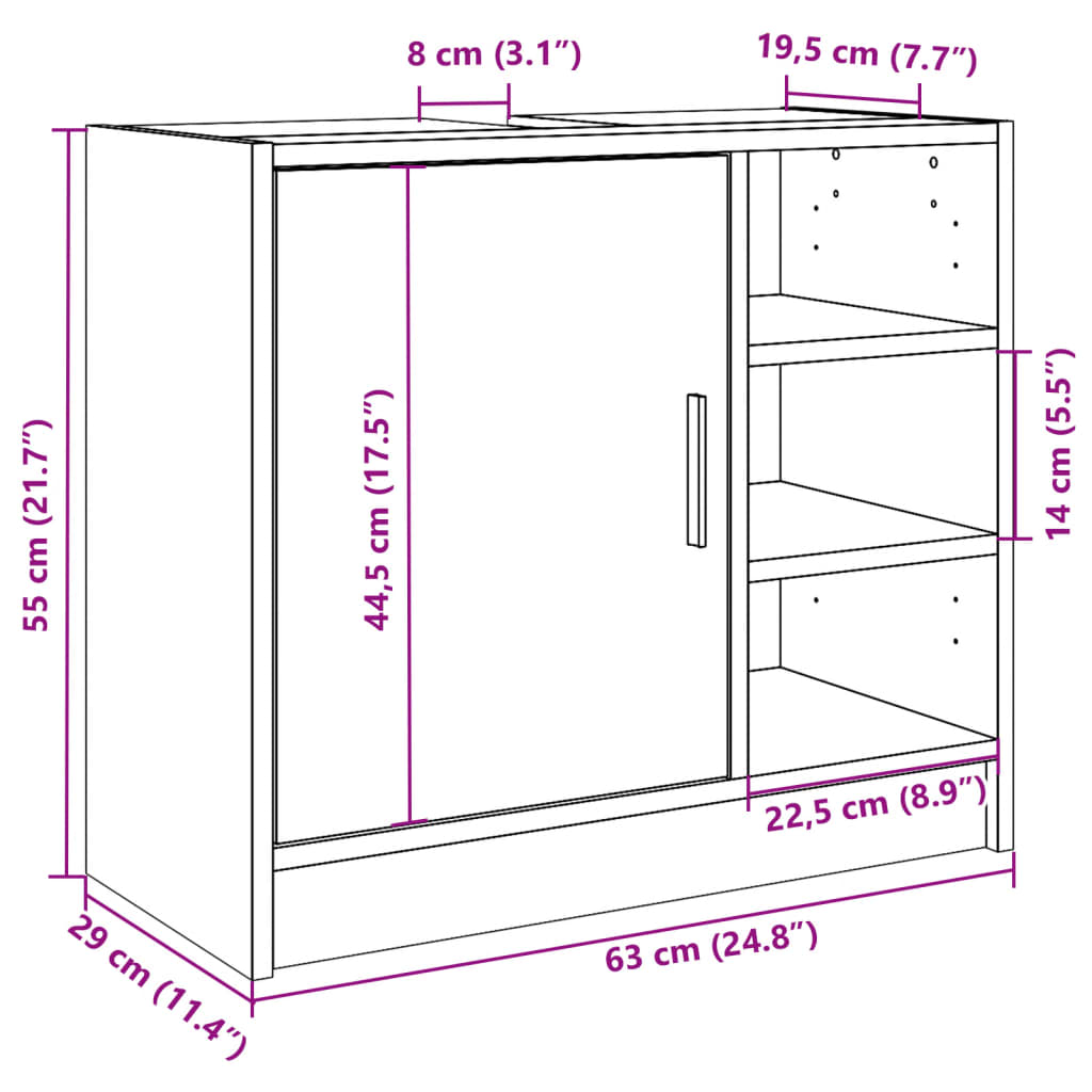 underskab til håndvask 63x29x55 cm konstrueret træ hvid