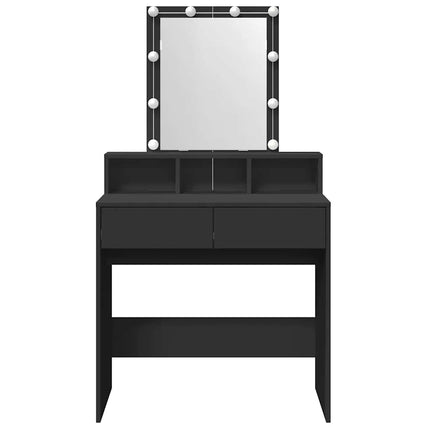 makeupbord med LED-lys 80x41x144,5 cm sort