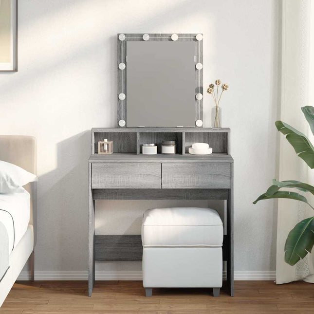 makeupbord med LED-lys 80x41x144,5 cm grå sonoma-eg