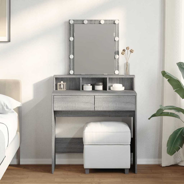 makeupbord med LED-lys 80x41x144,5 cm grå sonoma-eg