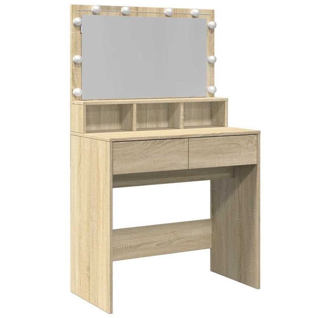 makeupbord med LED-lys 80x41x134,5 cm brun sonoma-eg