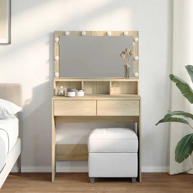 makeupbord med LED-lys 80x41x134,5 cm brun sonoma-eg