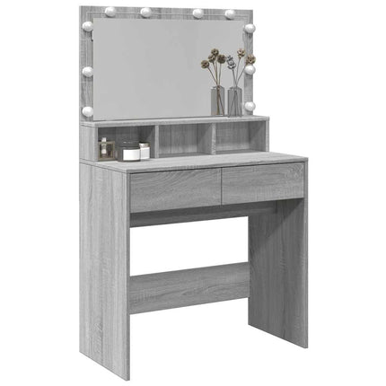 makeupbord med LED-lys 80x41x134,5 cm grå sonoma-eg