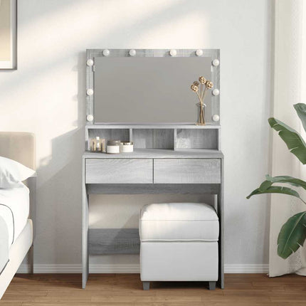makeupbord med LED-lys 80x41x134,5 cm grå sonoma-eg