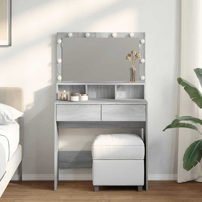 makeupbord med LED-lys 80x41x134,5 cm grå sonoma-eg
