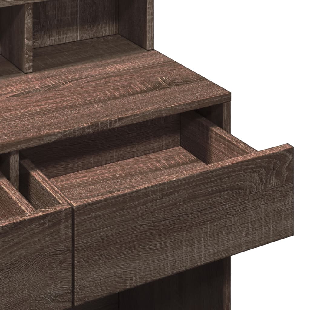 makeupbord med LED-lys 80x41x134,5 cm brun egetræsfarve