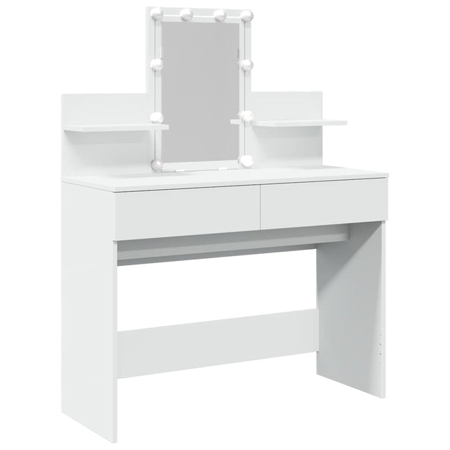 makeupbord med LED-lys 100x40x130 cm hvid
