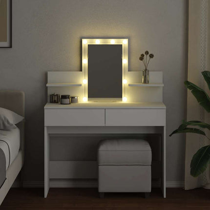 makeupbord med LED-lys 100x40x130 cm hvid