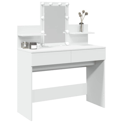 makeupbord med LED-lys 100x40x130 cm hvid