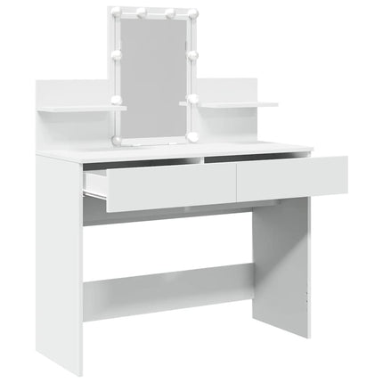 makeupbord med LED-lys 100x40x130 cm hvid