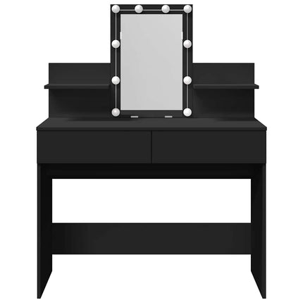 makeupbord med LED-lys 100x40x130 cm sort