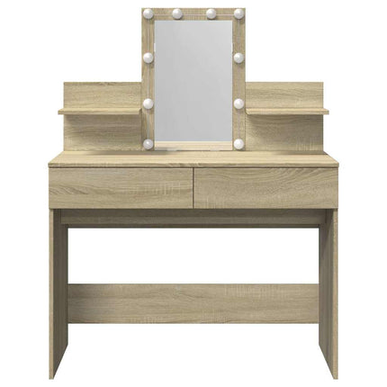 makeupbord med LED-lys 100x40x130 cm brun sonoma-eg